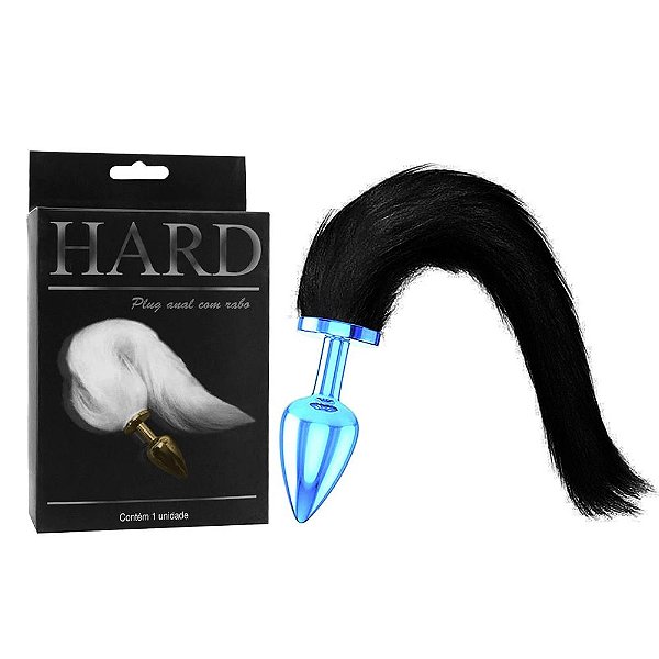 Plug Anal em Metal Azul Com rabo Cauda Preta Fetiches - HARD