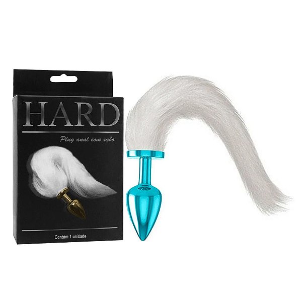 Plug Anal em Metal Azul rabo Cauda Branco Fetiches - HARD