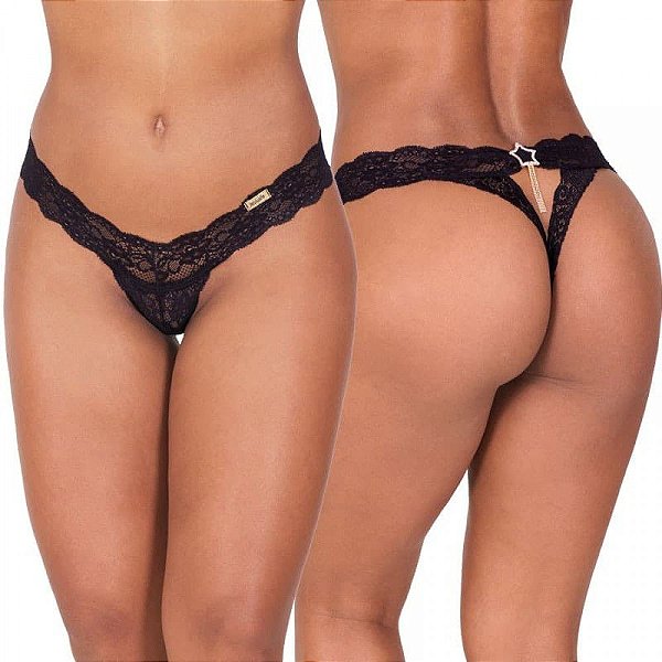 Calcinha Fio Dental Renda Detalhe Strass Ninguém Segura -Lingerie Sensualle