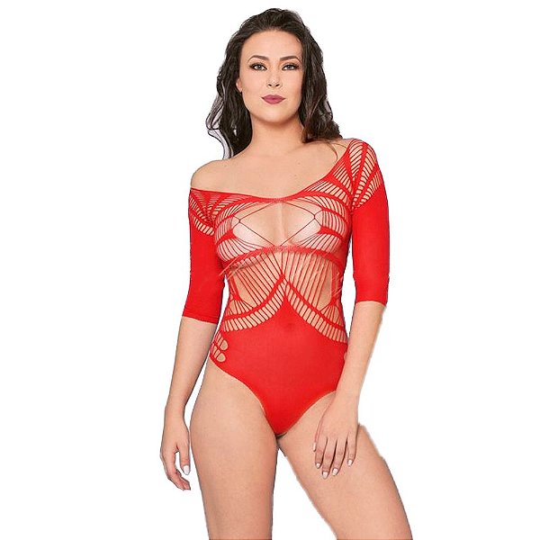 Bodystocking Body sem Costura  Microfibra Aberturas Sensuais Mangas Comprida - Yaffa Lingerie