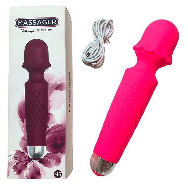 Massageador Varinha Flower Recarregável 20 Modos De Vibração Em Silicone Pink - MASSAGER