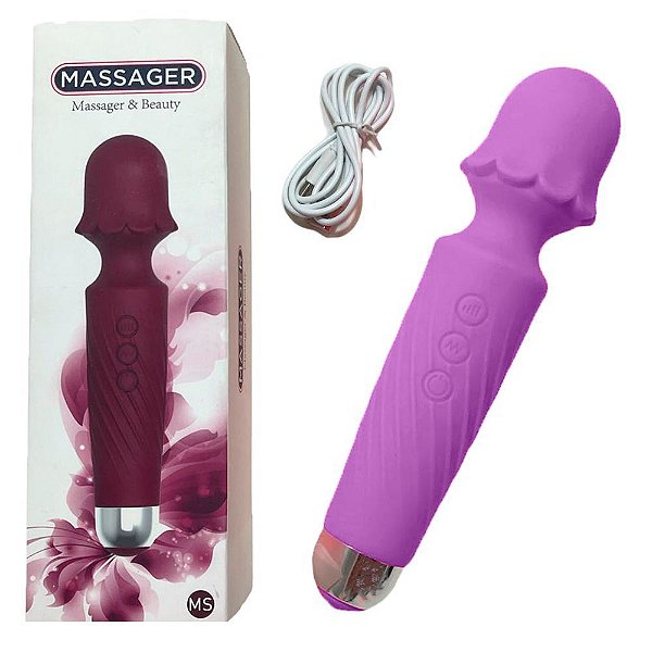 Massageador Varinha Flower Recarregável 20 Modos De Vibração Em Silicone Lilás - MASSAGER