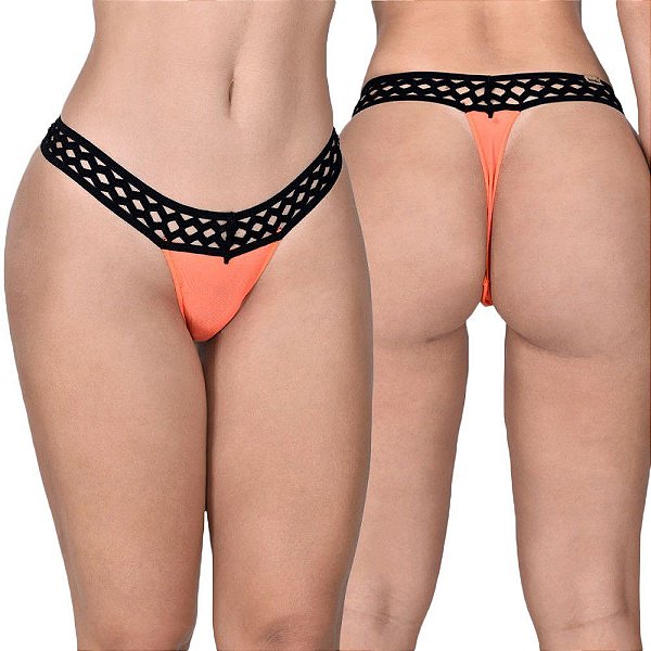 Calcinha Fio Dental em Tule Neon com Elástico na Cintura Chiclete - Lingerie Sensualle