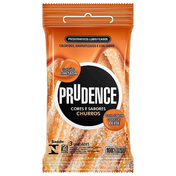 PRUDENCE CORES E SABORES - O Primeiro Preservativo Com Aroma Cor E Sabor De Verdade - 3 Unidades | Sabor: Churros