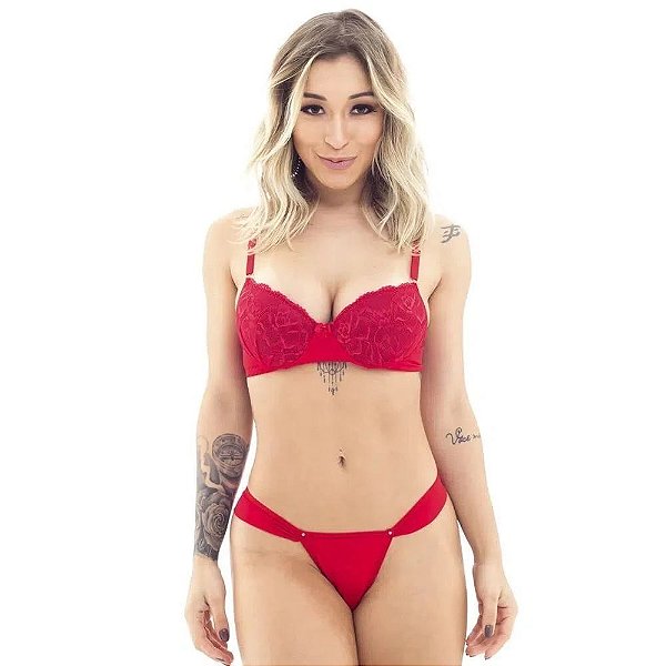 Conjunto Taça Com Sutiã E Calcinha Fio Dental - Jô Lingerie