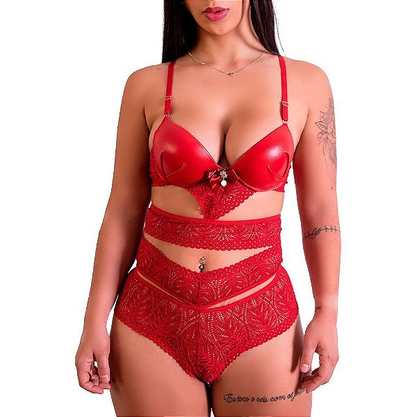 Conjunto Microfibra Com Detalhes Renda Cintura Alta - Lingerie Fascino