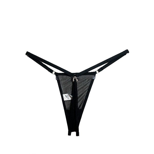 Calcinha Fio Dental Em Tule Com Regulagem E Abertura Branco - EROSS AFRODITE