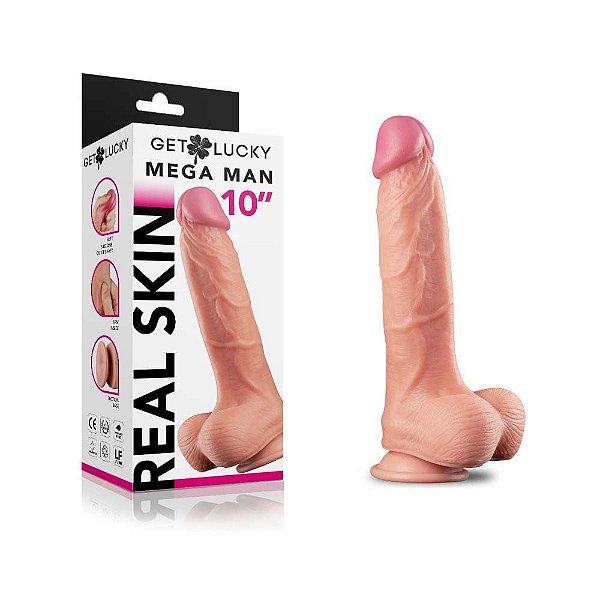 Pênis Realístico Dupla Camada Em Silicone 25,4 X 5 Cm - Get Lucky Mega Man