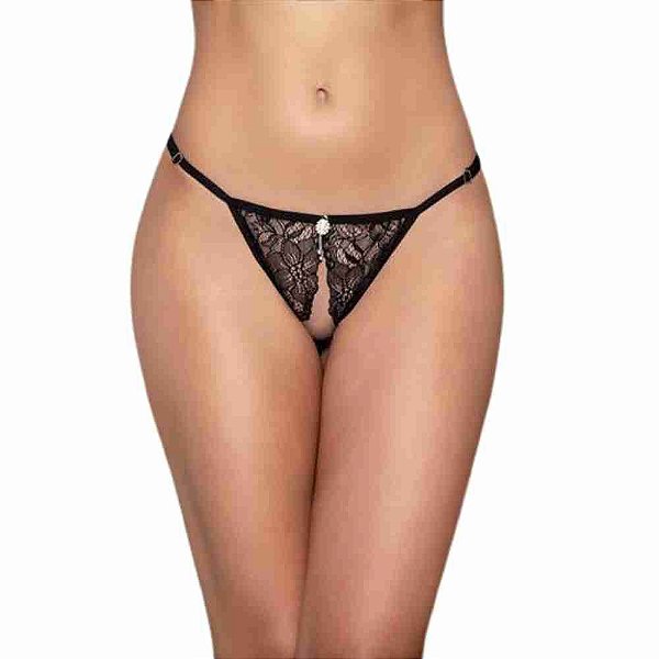 Calcinha Com Abertura Renda Com Strass - Yaffa Lingerie