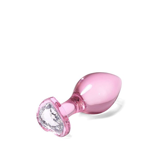 Plug Anal em Vidro com Pedra Brilhante Formato de Coração