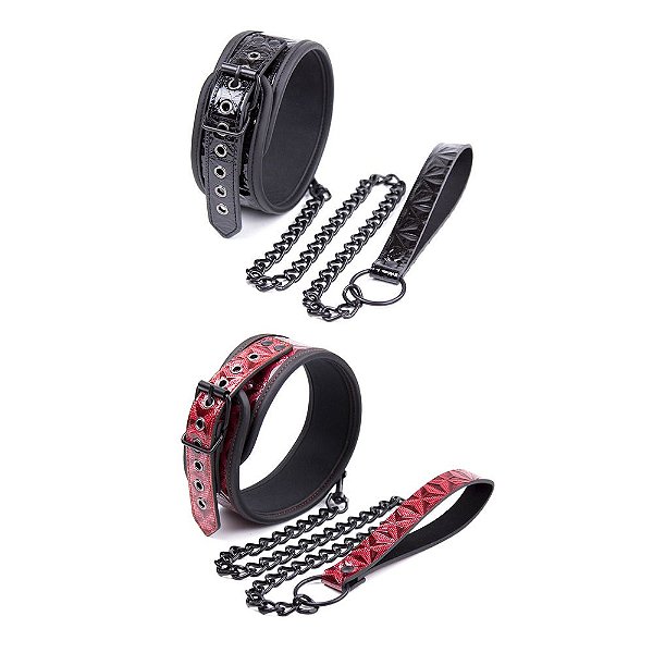 Coleira com Corrente de Metal e Acabamento Brilhante