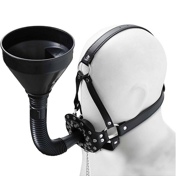 Mordaça com Funil e Arreio Ajustável para Práticas BDSM