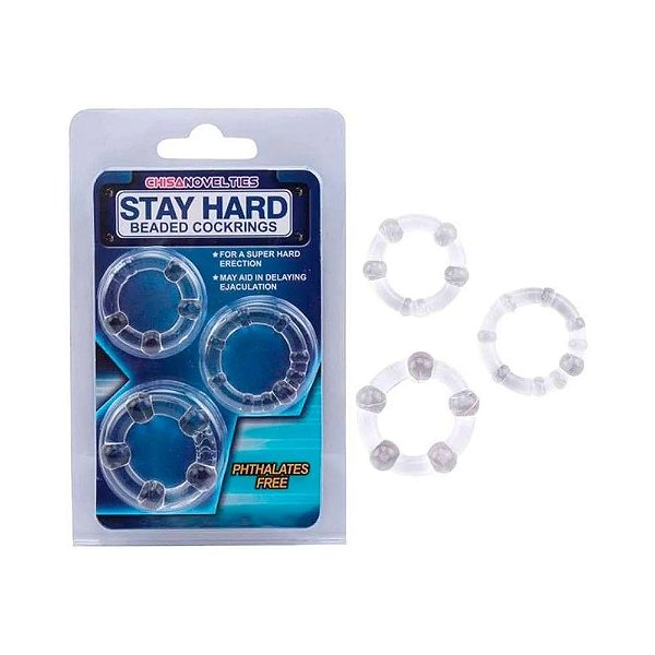 Conjunto com 3 Anéis Peniano Retardador Clear - Stay Hard