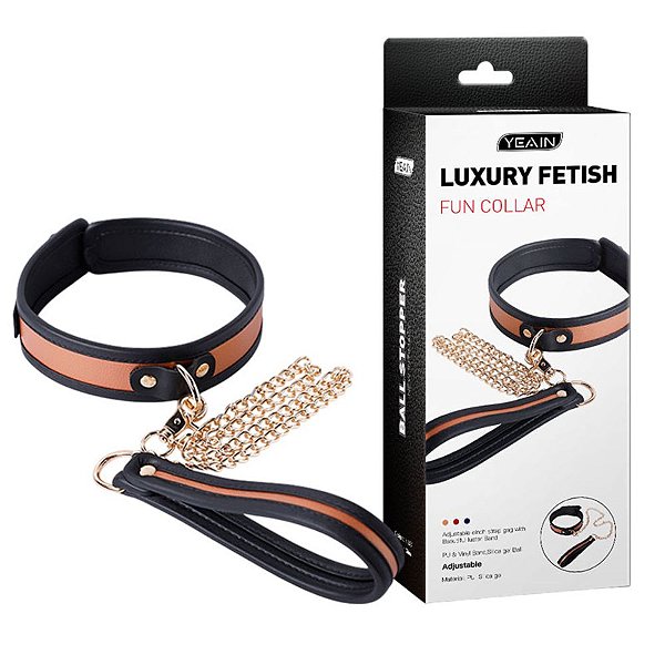 Coleira com Guia de Corrente e Puxador - Ajustável e Forrada