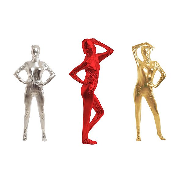 Macacão Zentai Brilhante com Zíper nas Costas: Altura Até 1,75m