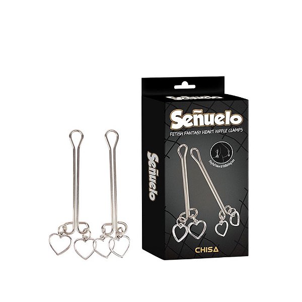 Grampos Para Mamilos com Haste Dupla e Pingente de Coração - Chisa
