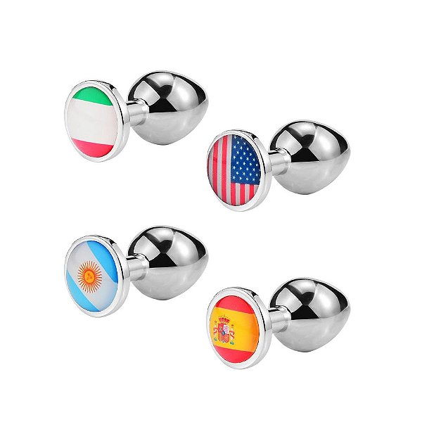 Plug Anal Em Aço: Bandeiras Seleções Tamanho P - 7 cm