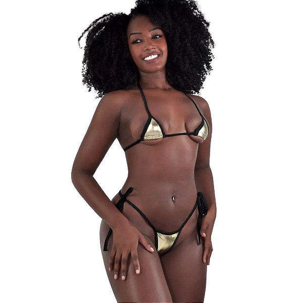 Biquíni Lapinha: Nano Micro Fio Dental Metalizado Ouro