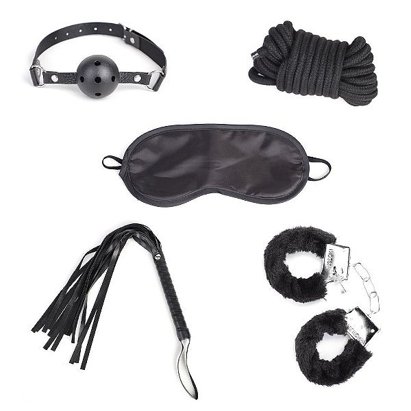 Kit Bondage: Algema, Venda, Chicote, Mordaça e Corda - Dominação BDSM