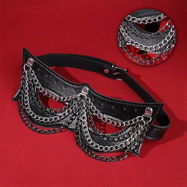 Máscara Couro Punk com Correntes Cromadas - Ousadia Dark