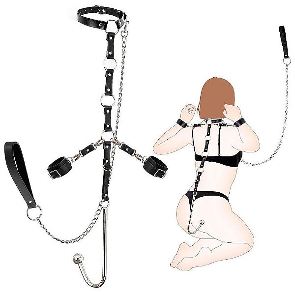 Kit BDSM Premium: Algema com Coleira e Gancho Anal em Aço