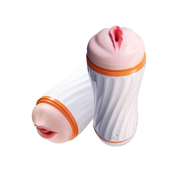 Masturbador Masculino Duplo: Vagina e Boca com Gemidos e Vibração