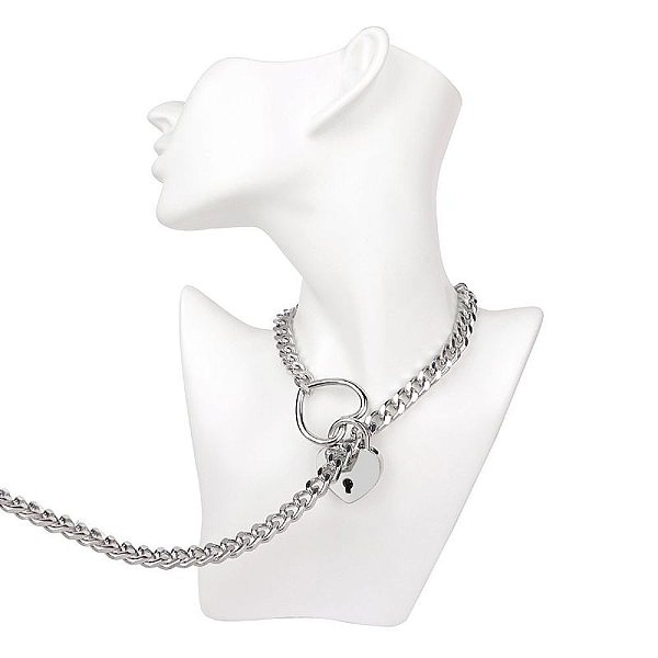 Coleira Choker com Corrente, Coração e Cadeado – Gargantilha BDSM