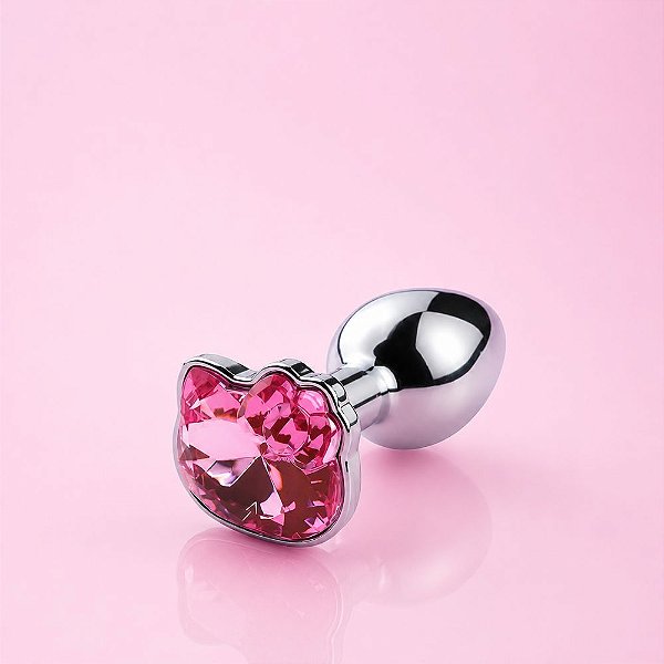 Plug Anal Metal Pequeno Com Joia Rosa: Formato Gatinha - ∅ 2,5 Cm