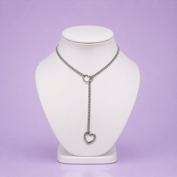 Coleira De Corrente Fina – Submissão E Amor – Com 2 Corações 64 cm