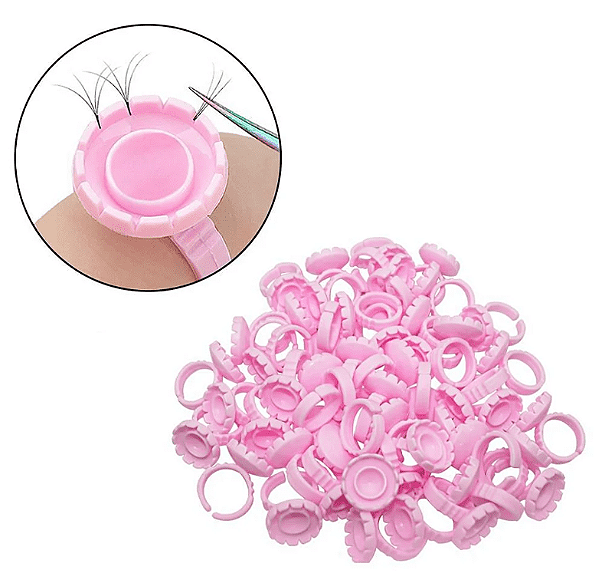 Kit 100 Anel Porta Cola Flor p/ Alongamento de Cílios