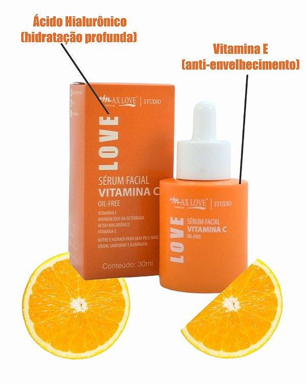 Sérum Facial Antioleosidade com Vitamina C, Ácido Hialurônico e Vitamina E - Max Love