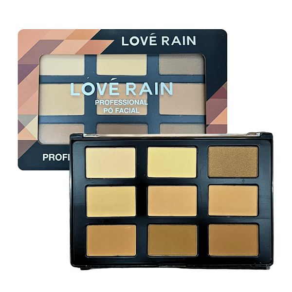 Paleta de Pó Facial Profissional Lové Rain - Acabamento Impecável para Todos os Tons de Pele