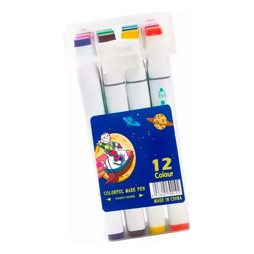 Kit com 12 Canetas Touch Ponta Dupla - Mark Pen