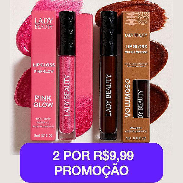 Lip Gloss Pink Glow De Tutti Frutti + Mocha Mousse  - Lady Beauty