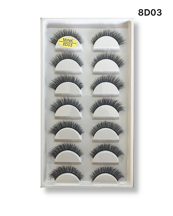 Caixa Com 7 pares de Cílios Postiços 8D-03 - Fix Make