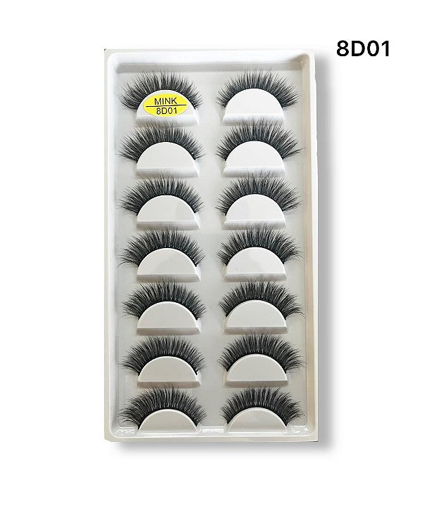 Caixa Com 7 pares de Cílios Postiços 8D-01 - Fix Make