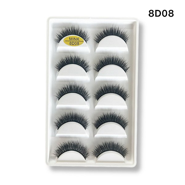 Caixa Com 5 pares de Cílios Postiços 8D-08 - Fix Make