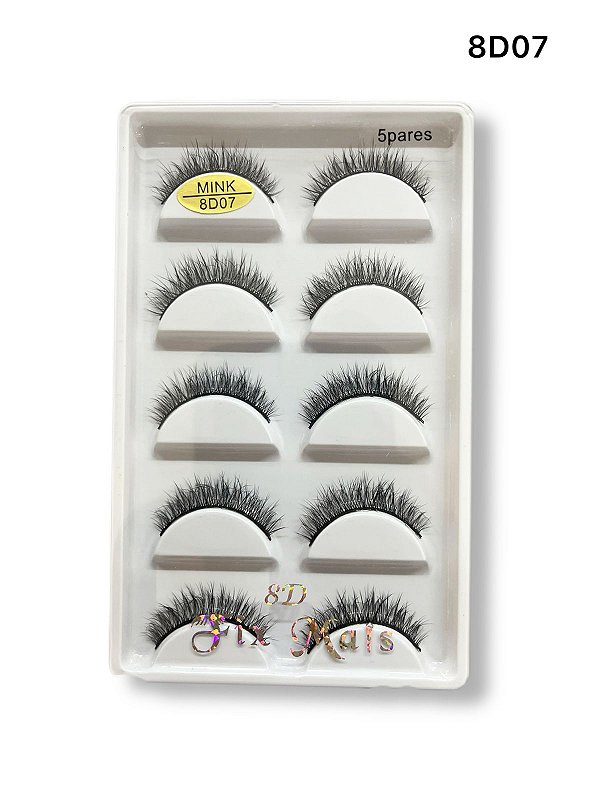 Caixa Com 5 pares de Cílios Postiços 8D-07 - Fix Make