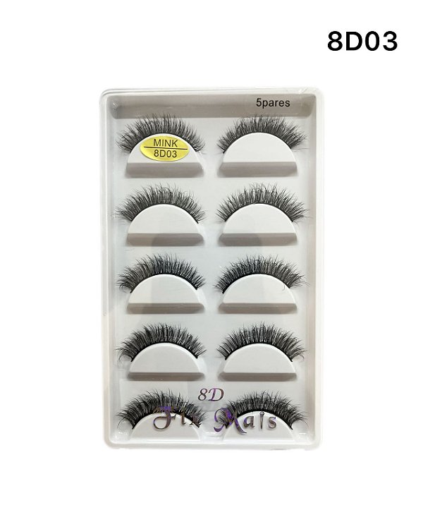Caixa Com 5 pares de Cílios Postiços 8D-03 - Fix Make