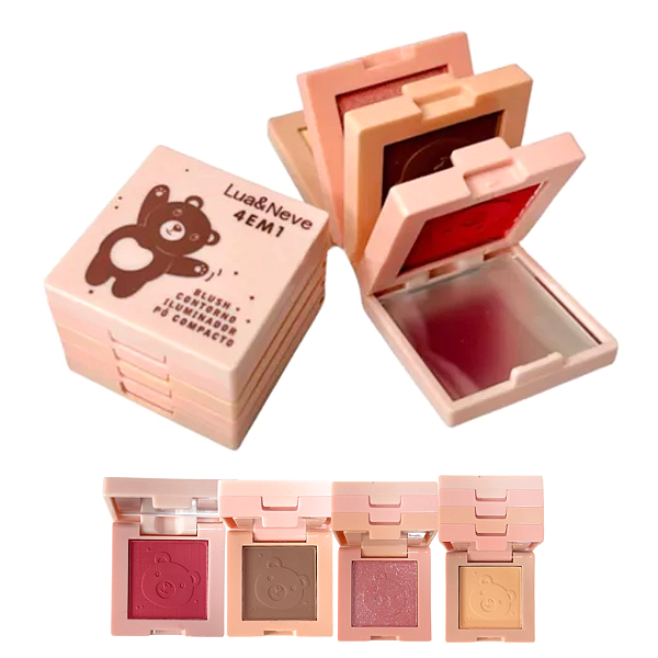 Mini Quarteto- Blush, Contorno, Iluminador, Pó e espelho- Lua e Neve