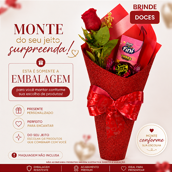 Buquê Eva Brilho - Embalagem + Brinde