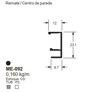 ME-092  0.96 KG POR BARRA 6,00 ML LINHA LS 25 A 90º (SU) ESQUADRIA DE ALUMINIO