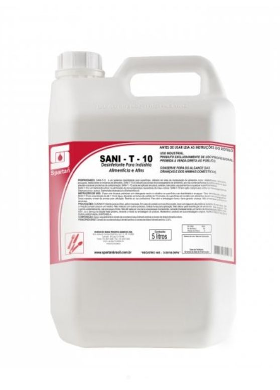 Desinfetante Sanitizante Sani T10 5 Litros - Spartan