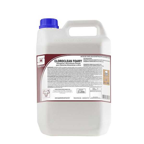 Detergente e Desinfetante Para Indústria Alimentícia Cloroclean Foamy 5 Litros - Spartan
