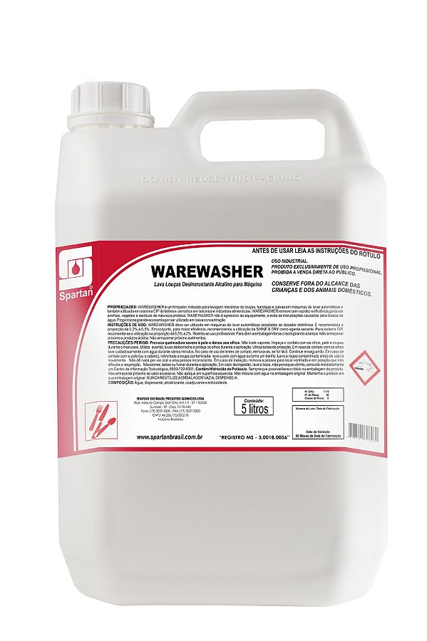 Lava Louças Desincrustante Alcalino para Máquinas Warewasher 5 Litros - Spartan