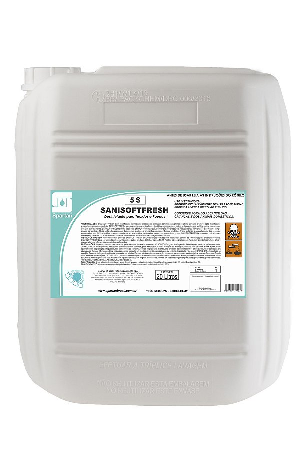 Desinfetante para Tecidos e Roupas Sanisoftfresh 20 litros - Spartan