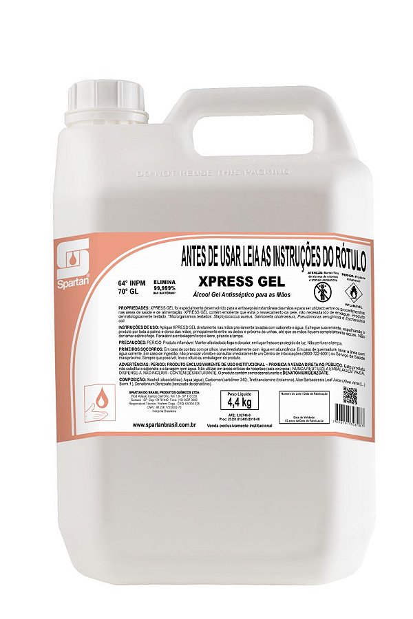 Álcool Gel Antisséptico para as Mãos Xpress 1,8 L - Spartan