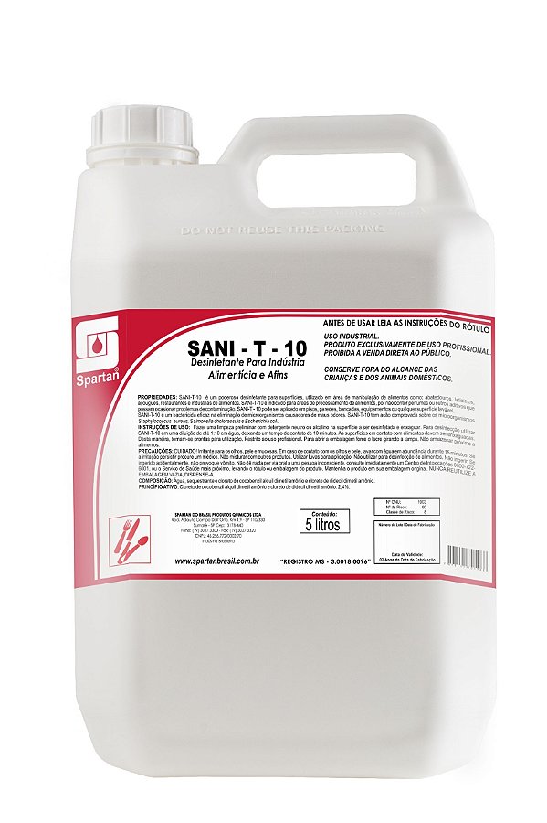 Desinfetante Sanitizante Sani T10 20 Litros - Spartan