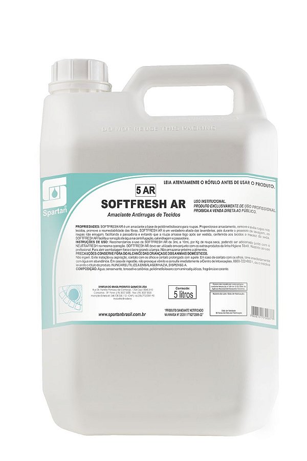 Amaciante Antirrugas de Tecidos Softfresh AR 20 Litros Spartan