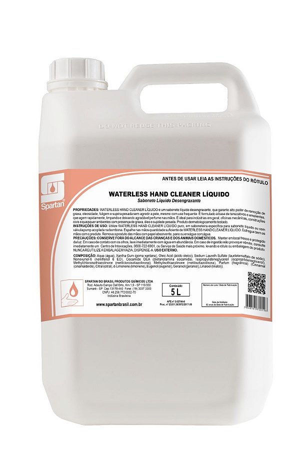 Sabonete Líquido Desengraxante Waterless Hand Cleaner 5 Litros - Spartan